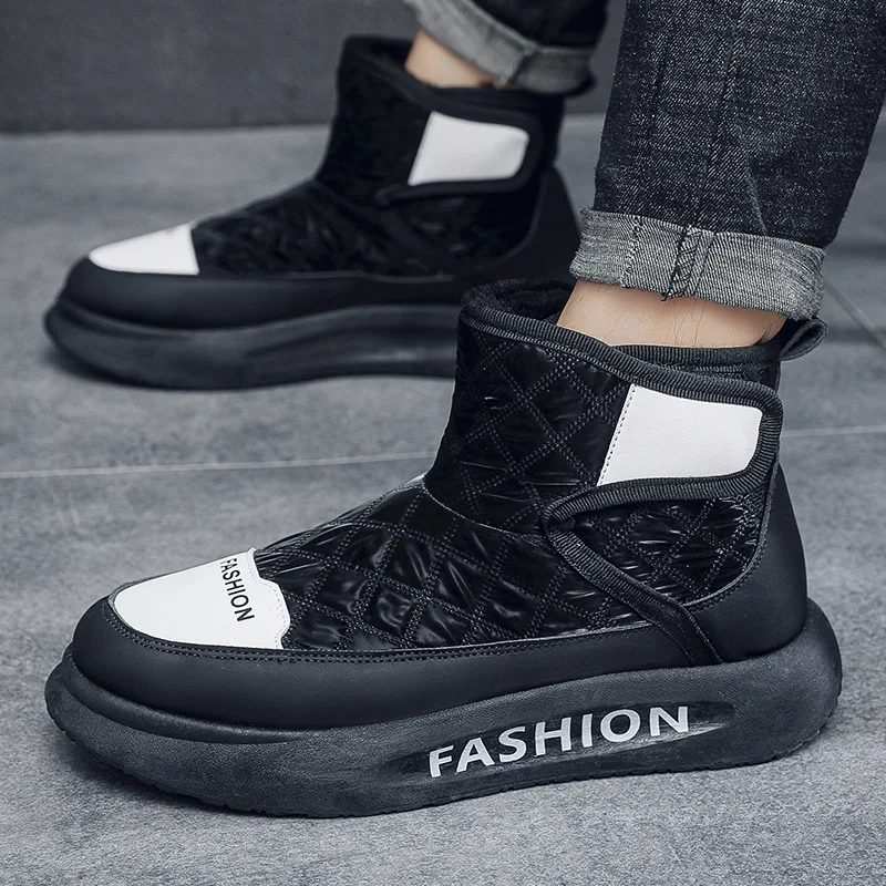 Men's Winter Fleece Warm Thickened Rotating Button Waterproof Anti-Slip Thick-Sole Sports Snow Cotton Shoes