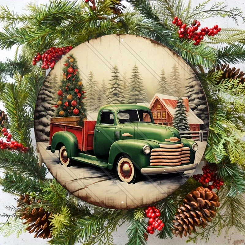 1pc Aluminum Metal Sign, Green Truck Sign, Vintage Christmas Truck Sign, Christmas Cabin Sign 1911 (8x8inch 20cmx20cm)