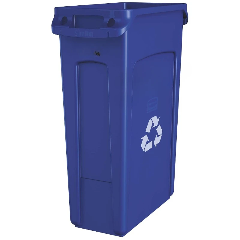 Slim Jim Plastic Rectangular Recycling Bin 23 Gal, Blue, for Kitchens/Classrooms/Offices/Back of House