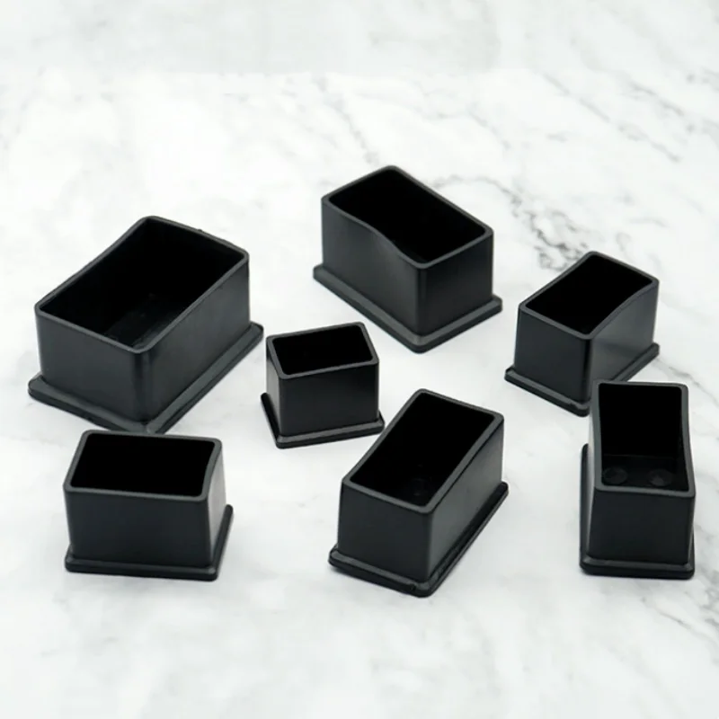 Blak PVC Rectangular Chair Leg Cap Non-Slip Furniture Feet Covers Table Chair Leg End Caps Covers Floor Protectors