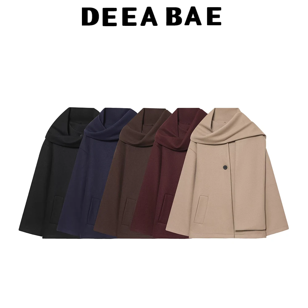 

DEEABAE Winter new women's clothing European and American style fashion personality temperament scarf short coat jacket