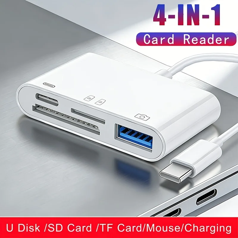 

Адаптер 4-в-1 Type-C для карт SD/TF, адаптер Type-C для камеры, USB OTG кардридер