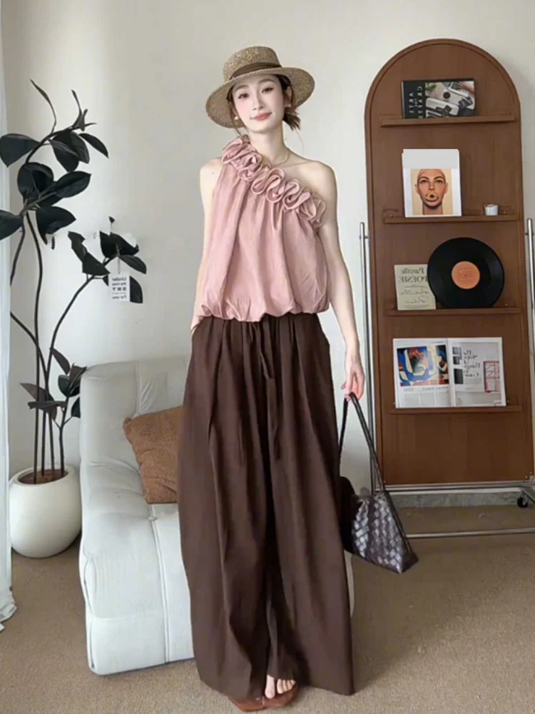 

Sweet Sle oulder Bared Women's irt Spring 2026 Faion Unique Floral 3D Print Loose Fit Casual Wear round Ne Svel