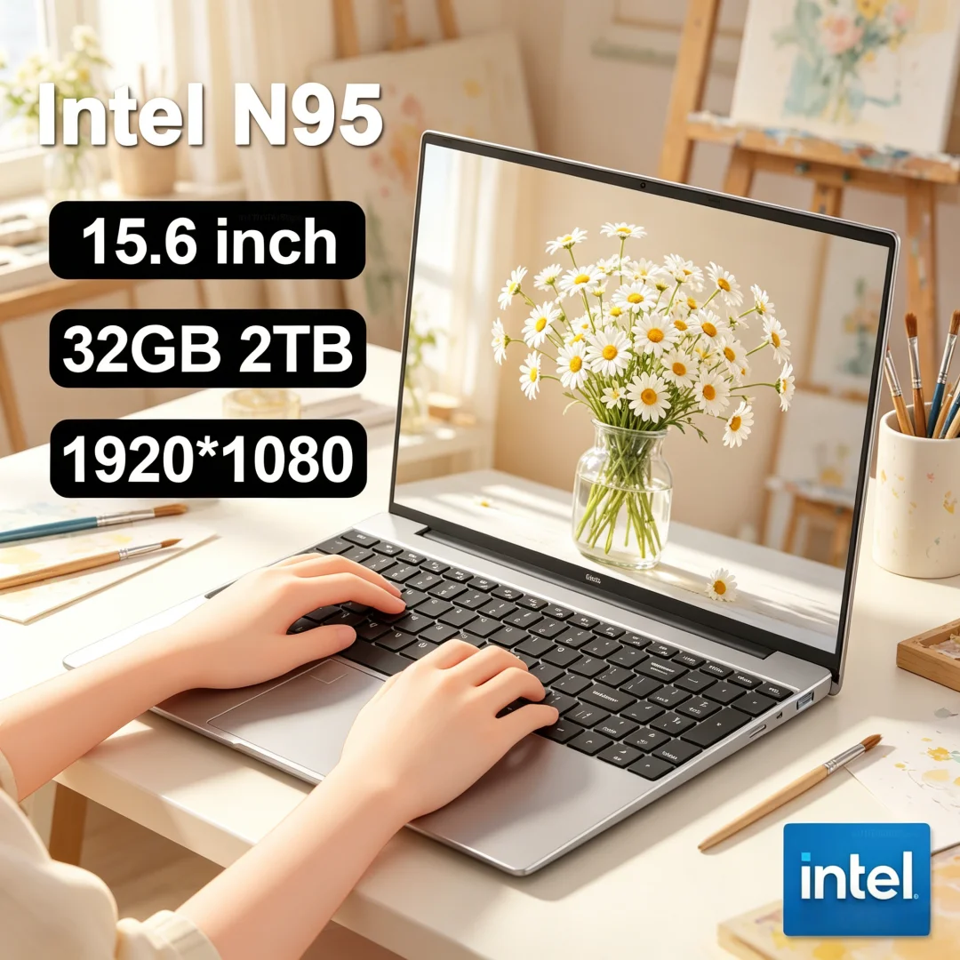 

High-End 15.6" Intel N95 Portable Laptop Windows11 Notebook 32GB DDR4 2TB SSD Pc Gamer Office Computer with Backlit Fingerprint