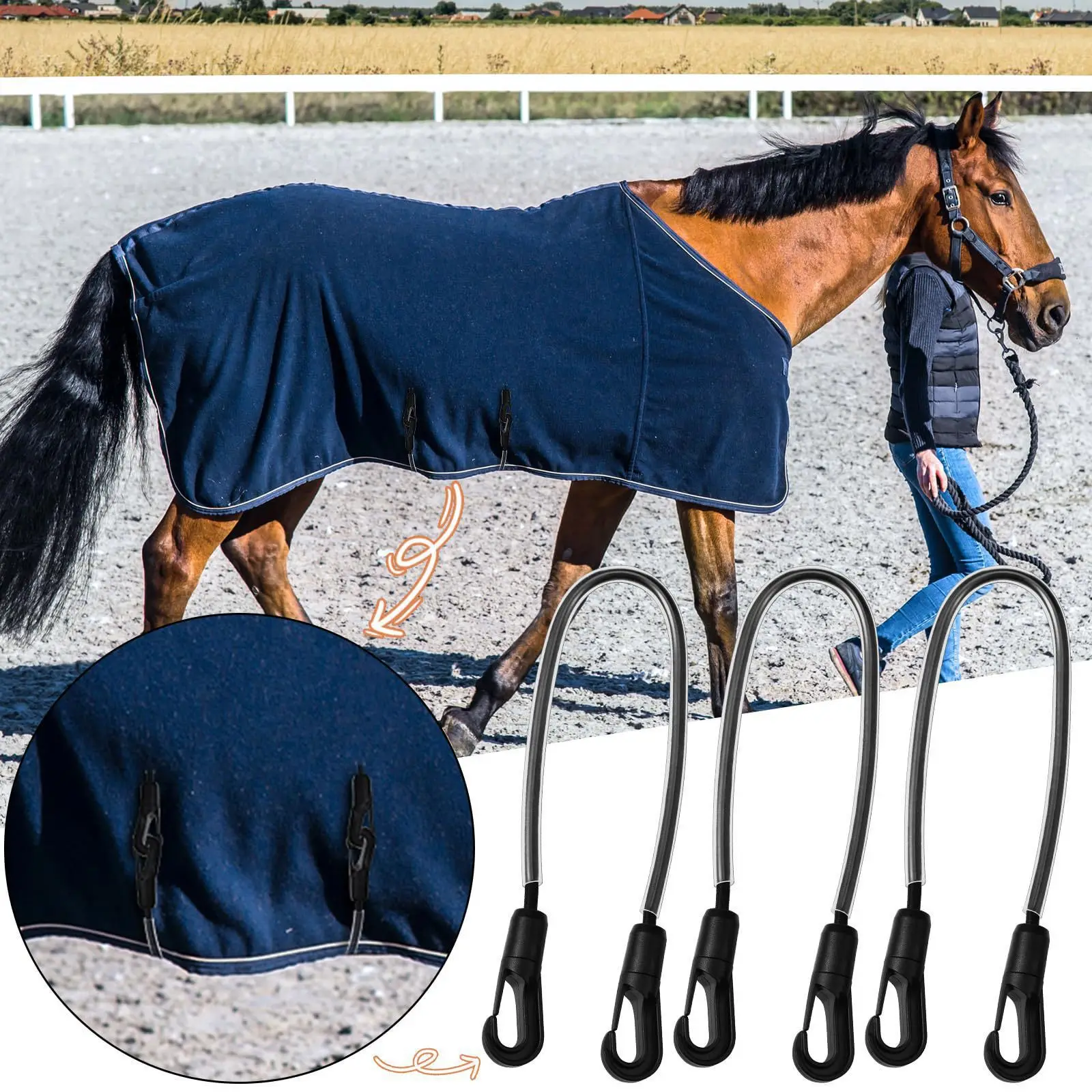 Horse Blanket Belt, with Double Head Clip Elastic Horse Blanket Leg Belt, Replace Elastic Legs Is Very Easy to Use and Install.