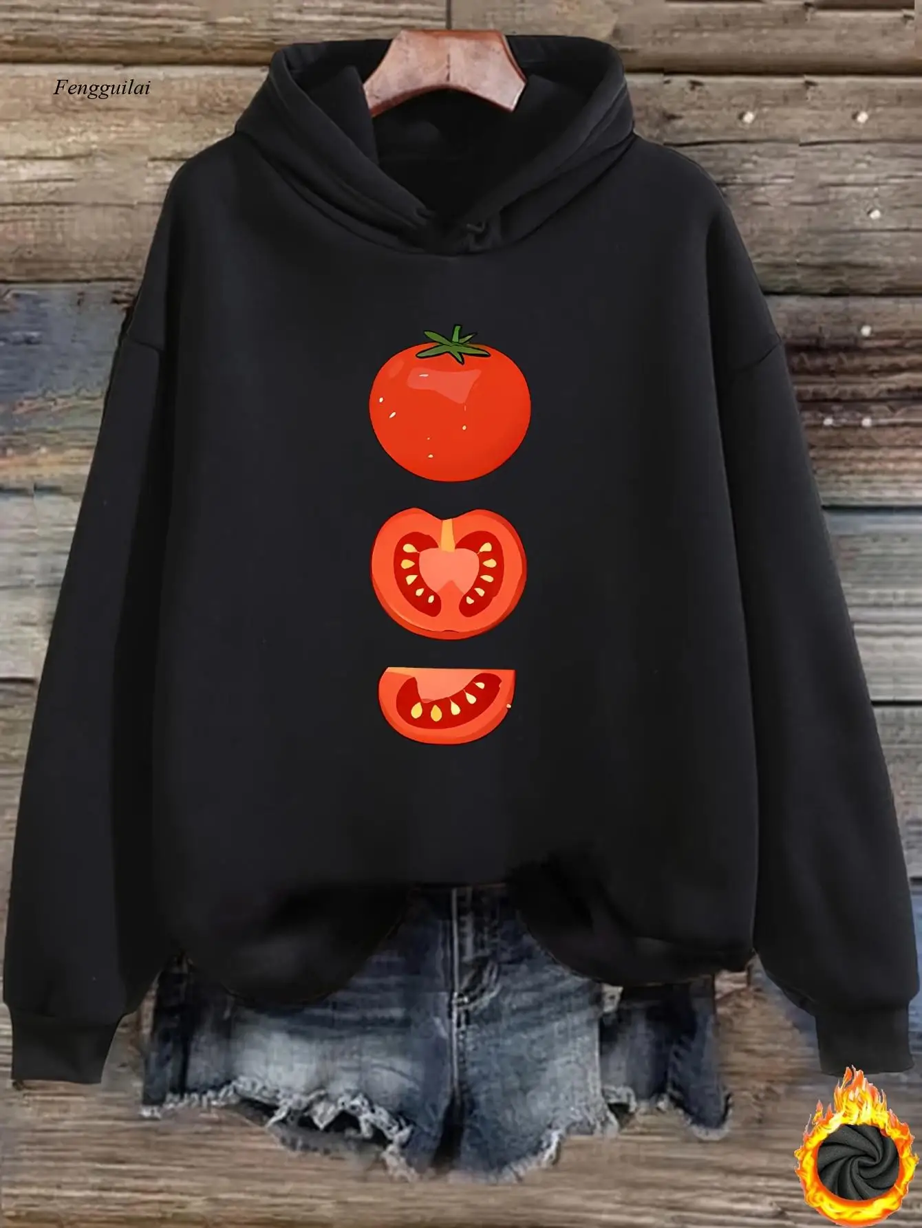 

Толстовка с капюшоном из тяжелого веса — пуловер с принтом помидоров и капюшоном, мягкий карман — ткань, повседневная уличная одежда свободного покроя