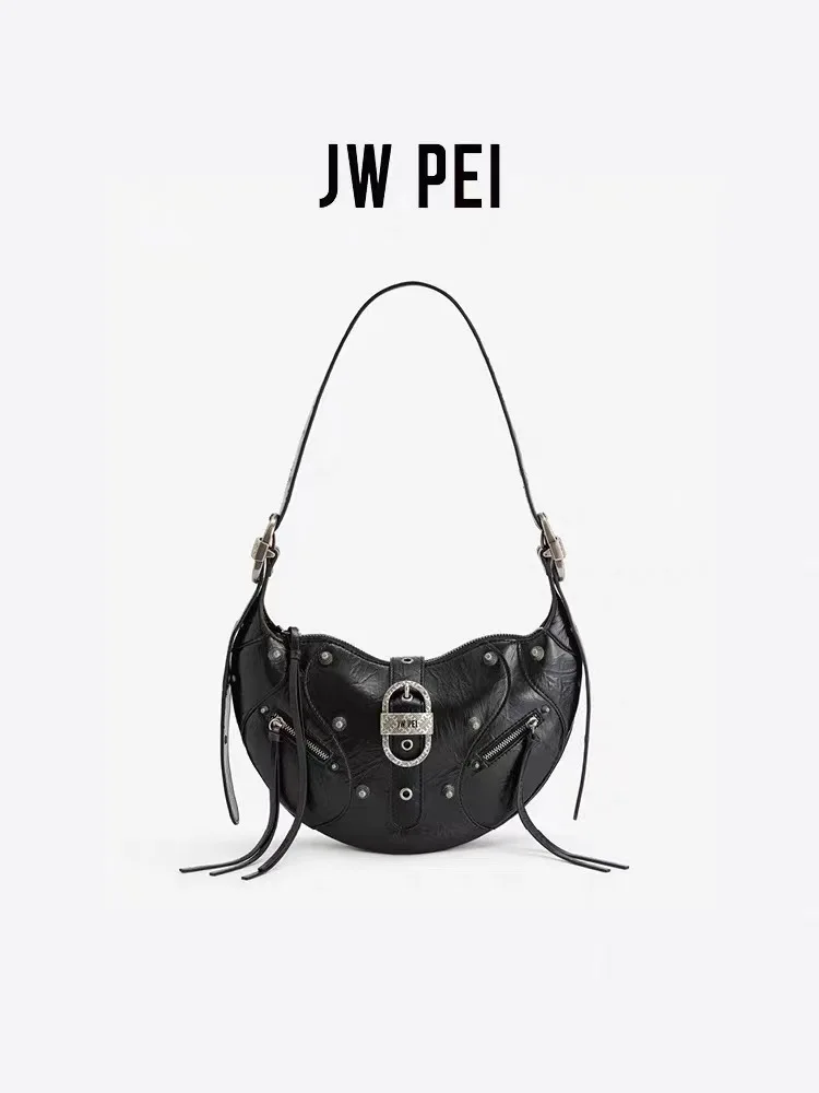 

JW PEI Oil Wax Leather Horn Bag Women's Large Capacity Motorcycle Bag Single Shoulder Crossbody Bag Luxury Underarm Bag