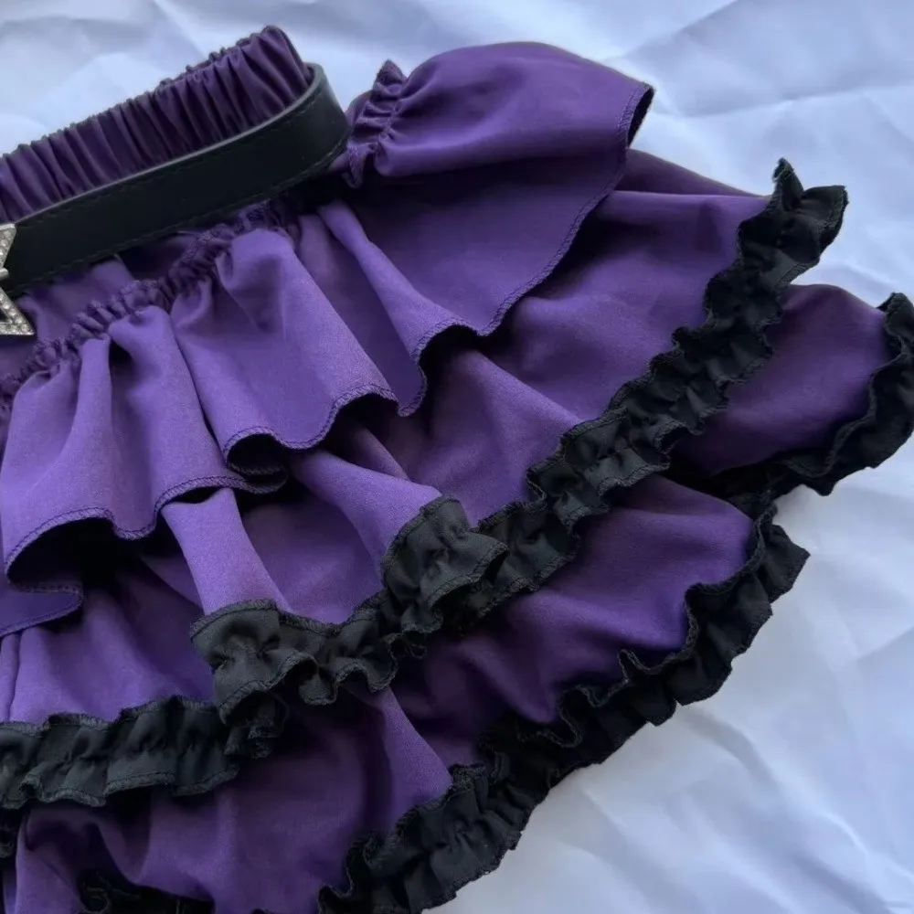 Elegant High Waist Pleated Bubble Skirt A Line Ruffle Hem Puffy Cake Skirt Pleated Design Short A Line Skirt Cosplay