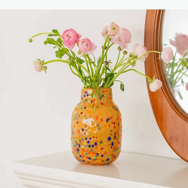 Irregular Colored Wave Point Vase Glass Retro Flower Arrangement Ware Desktop Hydroponic Vase Dried Flower Vase Home Decoration