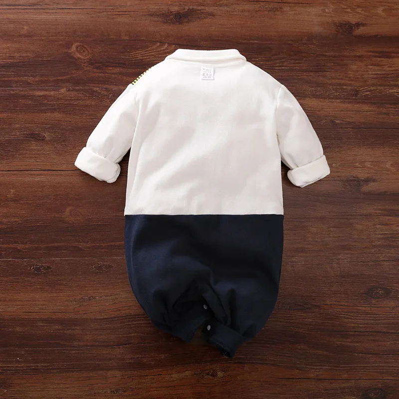 Newborn Baby Boy Long sleeves clothing 0-18 Months one-piece White cotton fashion for Chinese captains Infant Casual Jumpsuit