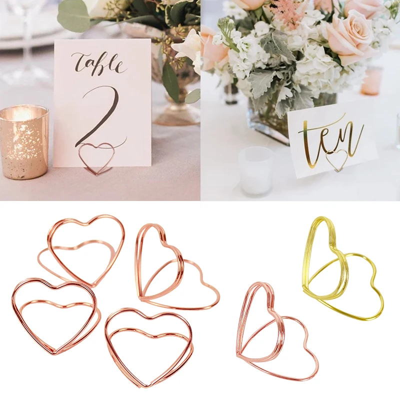 10/15Pcs Metal Place Card Holder Heart Shape Wedding Table Number Name Sign Stands Message Photo Clip For Birthday Home Decor