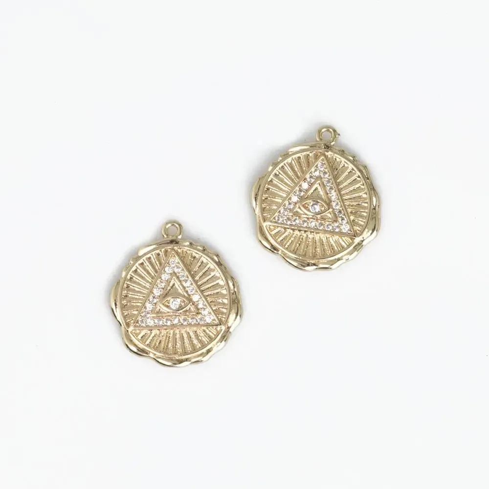 

14k Gold Filled Evil Eye Pendant 17mm Medallion Greek Eye Charm for strength and protection Jewelry Making