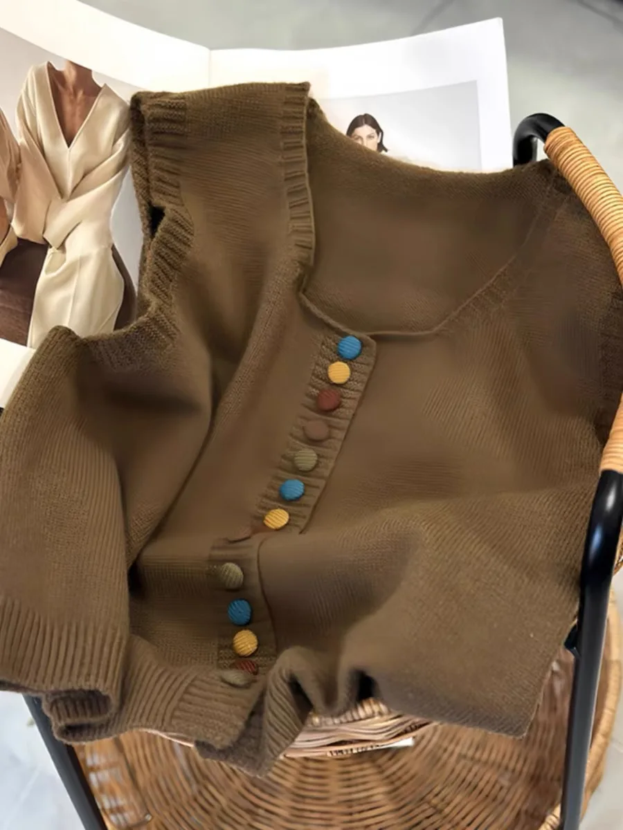 

Women's round Ne Knitted Sweater Spring New Sle Color Bule Vest Layering Top Autumn Winter Svel Resin Color