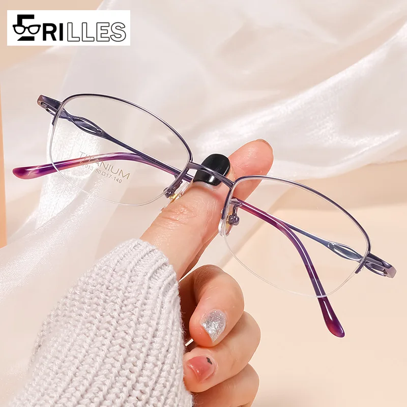 

Vintage Titanium Blend Glasses for Women, Dual-Tone Oval Semi-Rimless Frame, Sweet Literary Style, Lightweight Daily Wear