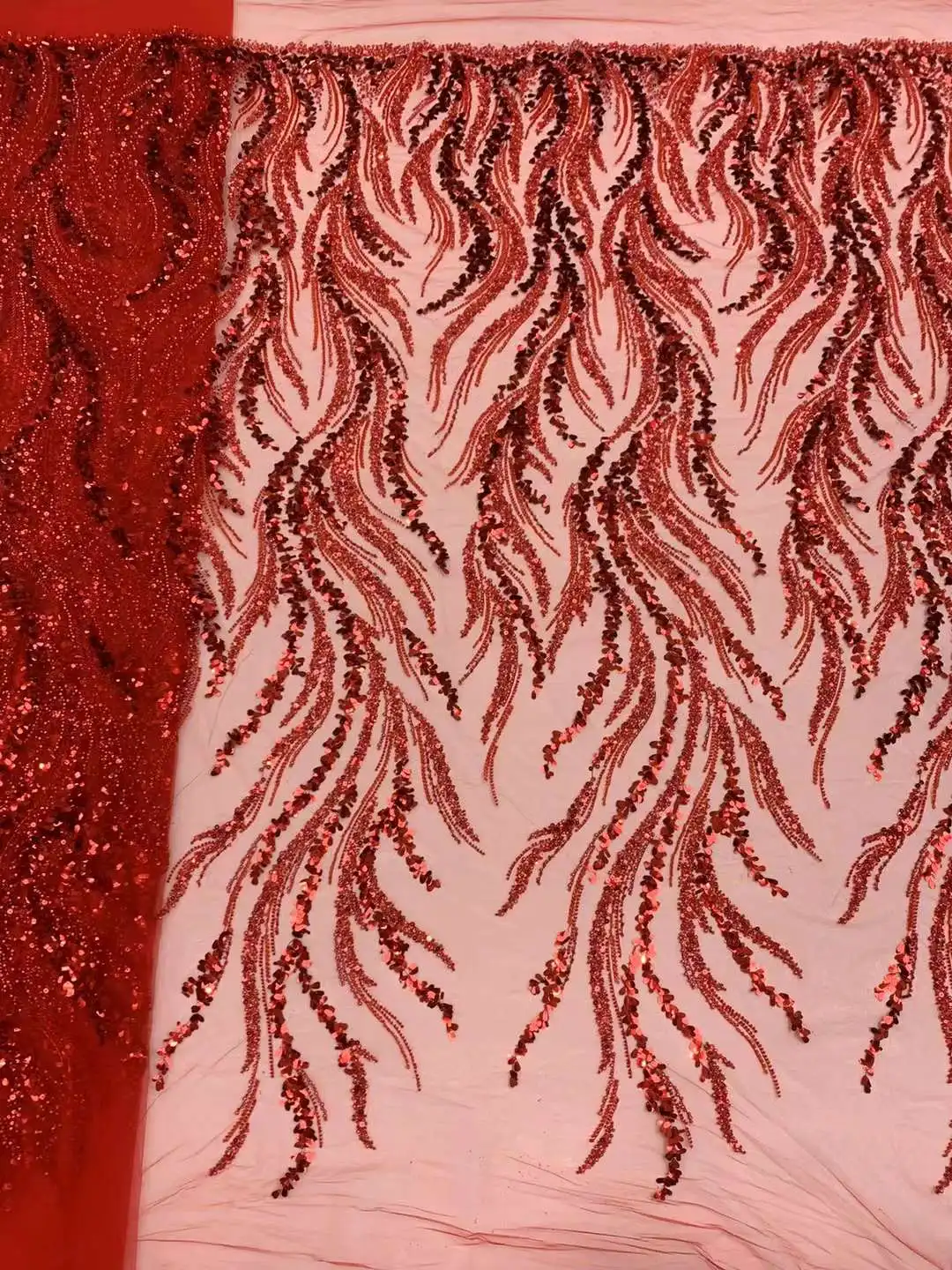 May Lace Red African Sequins Lace Fabric 2023 High Quality Lace Eembroidery French Nigerian Beads Groom Lace Fabric For Wedding