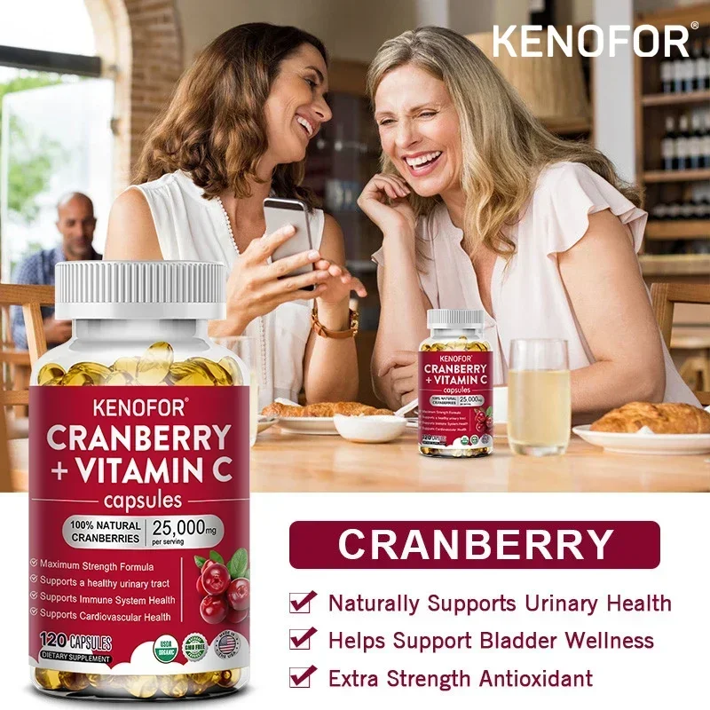 Cranberry 25,000mg + Vitamin C Capsules - Triple Strength Extra Strength for Immune, Cardiovascular, Skin & Urinary Tract Health