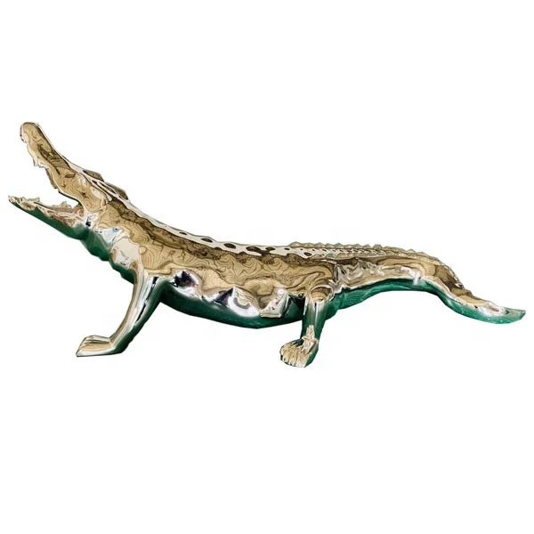 Custom Indoor Decor Silver Electroplated Fiberglass Crocodile Sculpture For Home Showcase Art Gallery Office Display