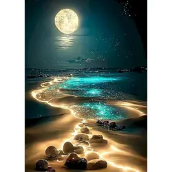 SDOYUNO 5D Diy Diamond Painting Moonlight Beach Diamond Art Kits Full Square Round Embroidery Mosaic Fantasy Landscape Wall Deco