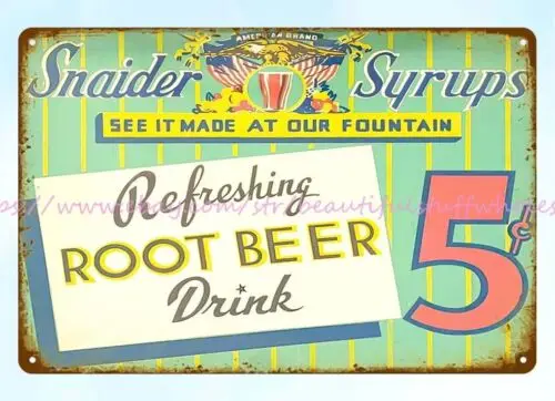 outdoor modern  Snaider Syrups root beer drink metal tin sign