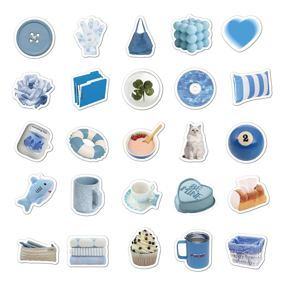 10/30/50pcs Ins Style Cartoon Blue Stickers Cute Aesthetic Sticker Luggage Notebook Guitar Laptop Kawaii Graffiti Decals Pack 4