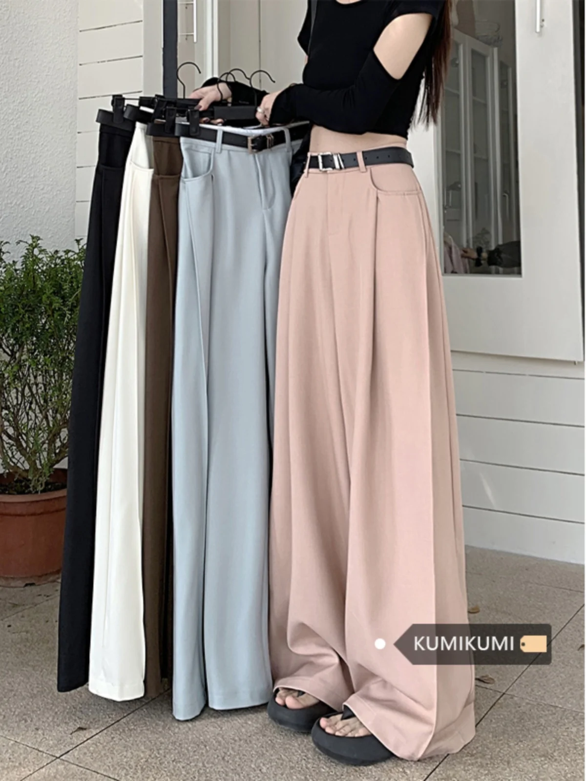 

White Wide Leg Casual Pants Women Summer Loose Floor-Length Slim Straight Pants Pink Suit Pants Long Trousers