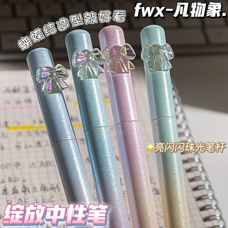 4Pcs/Pack Rotating Bow Gel Pen Quick-Drying Black Ink Smooth Writing Ballpoint Pens for School Office and Stationery Supplies