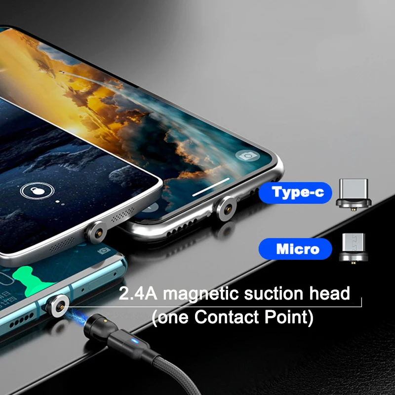 Magnetic Cable USB Type C Cable 2.4A 540 Rotate Micro Charger 1M 2M Mobile Phone Charging Cable For Samsung Xiaomi Redmi