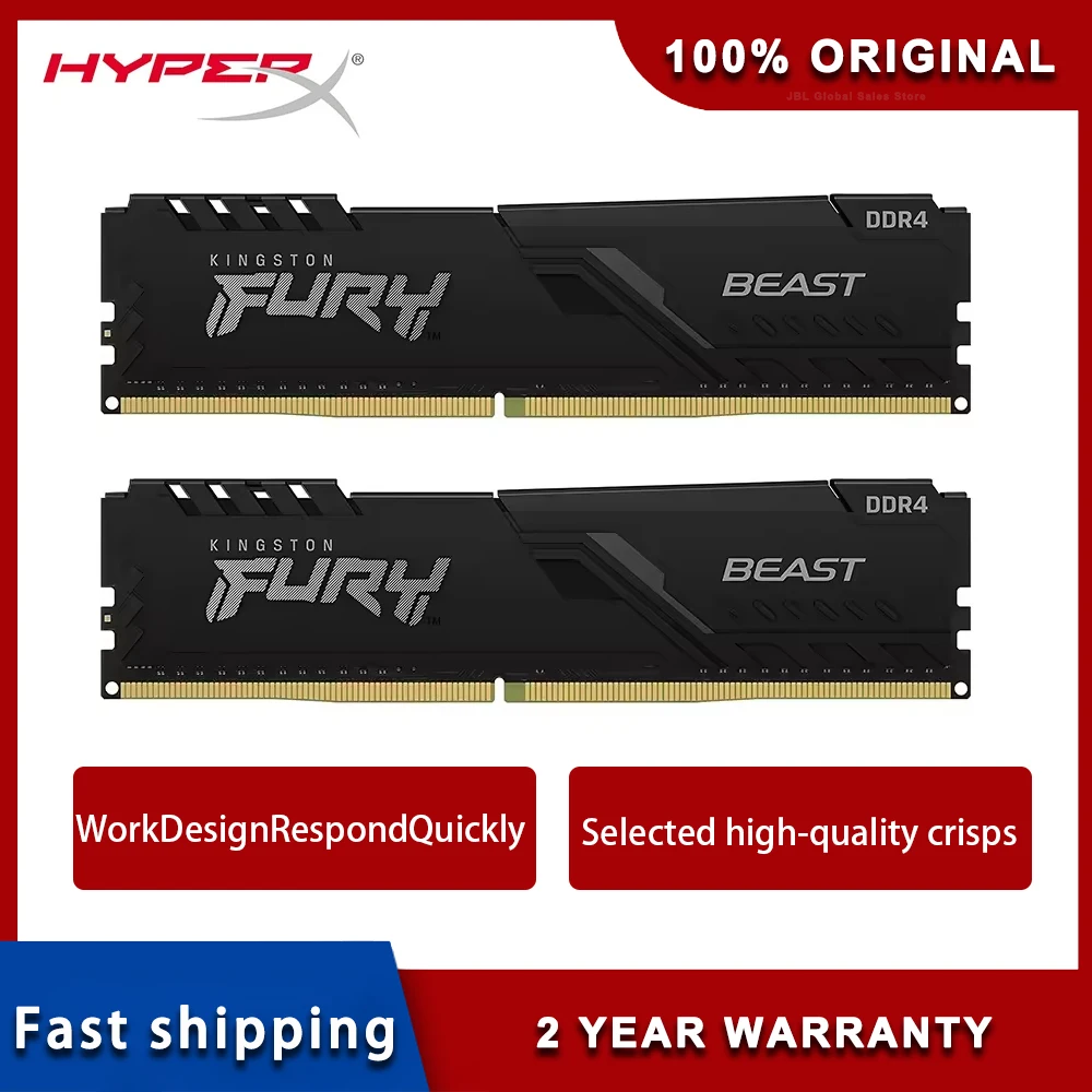 

Hyperx FURY Beast DDR4 8GB 16GB 32GB 2400 2666 3200MHz DIMM PC4-23400 25600 28800 DDR4 Desktop Memory Module