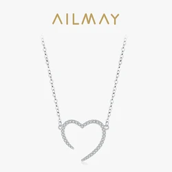 Ailmay Genuine 925 Sterling Silver Shining CZ The shape of love Pendant Necklace For Women Romantic Wedding Engagement Jewelry