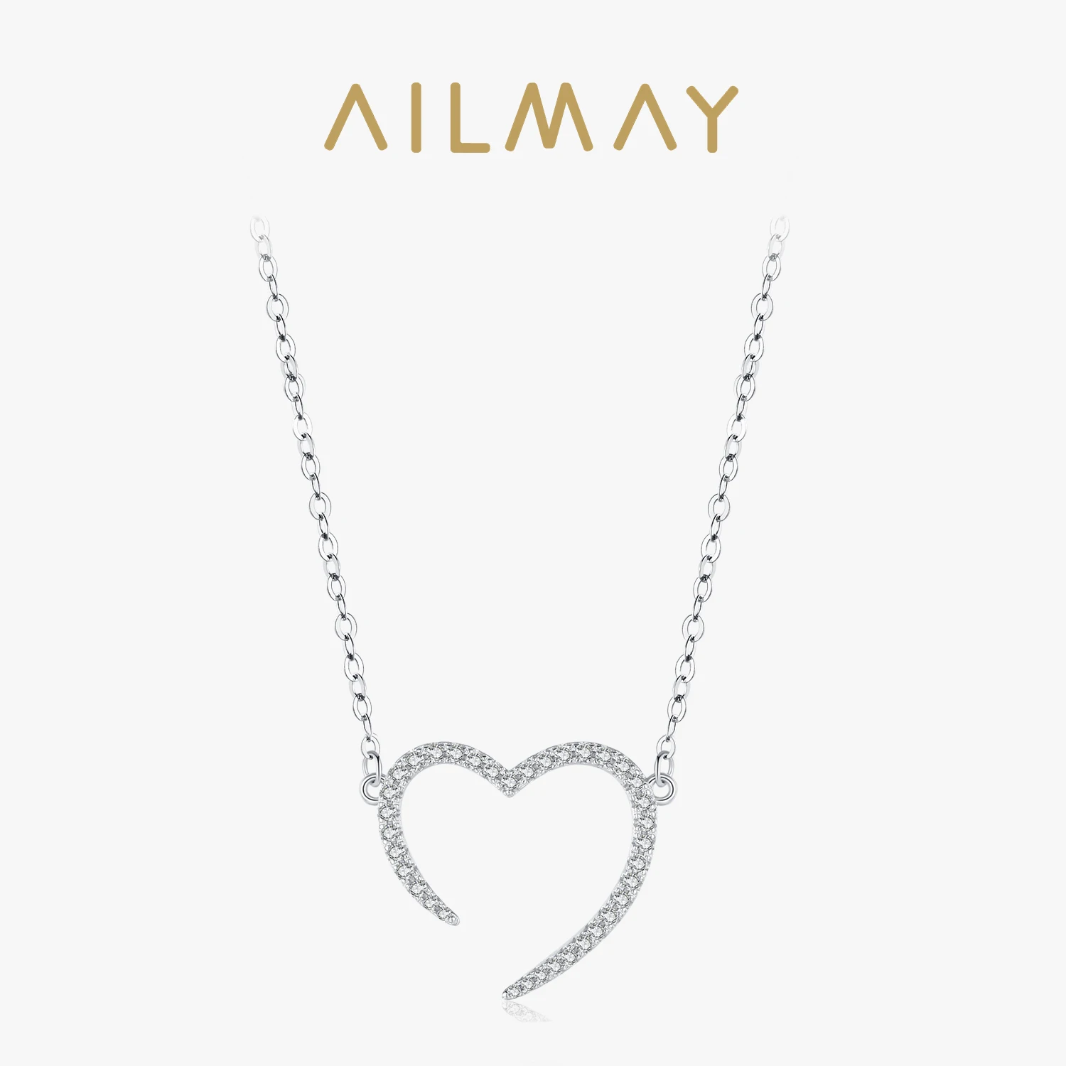 Ailmay Genuine 925 Sterling Silver Shining CZ The shape of love Pendant Necklace For Women Romantic Wedding Engagement Jewelry