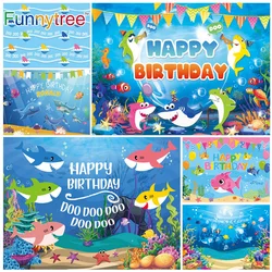 Funnytree Shark Birthday Party Decoration fondale Cartoon Ocean Kids Baby Shower neonato Underwater World Photophone Background