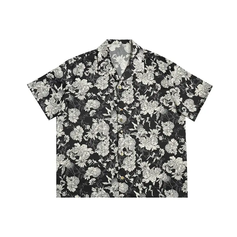 Men\'s Shirt Japanese Vintage Funny Graphic Hawaiian Male Shirts Floral with Sleeves New in Cheap Brand Tops Fashion Man 2024 Xxl