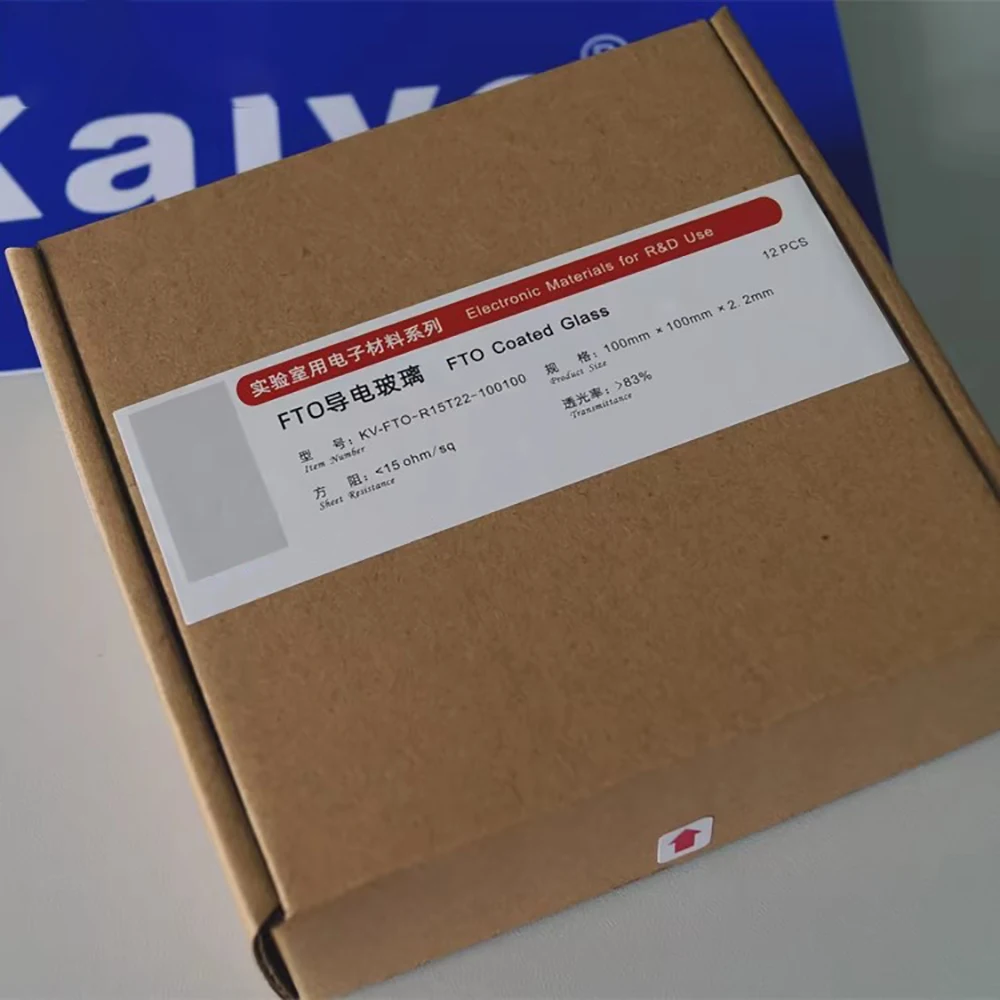 12PCS/BOX FTO Coated Glass for Lab Use FTO Conductive Glass 100×100×2.2mm, 14-16 Ω/sq, 83% Transmittance