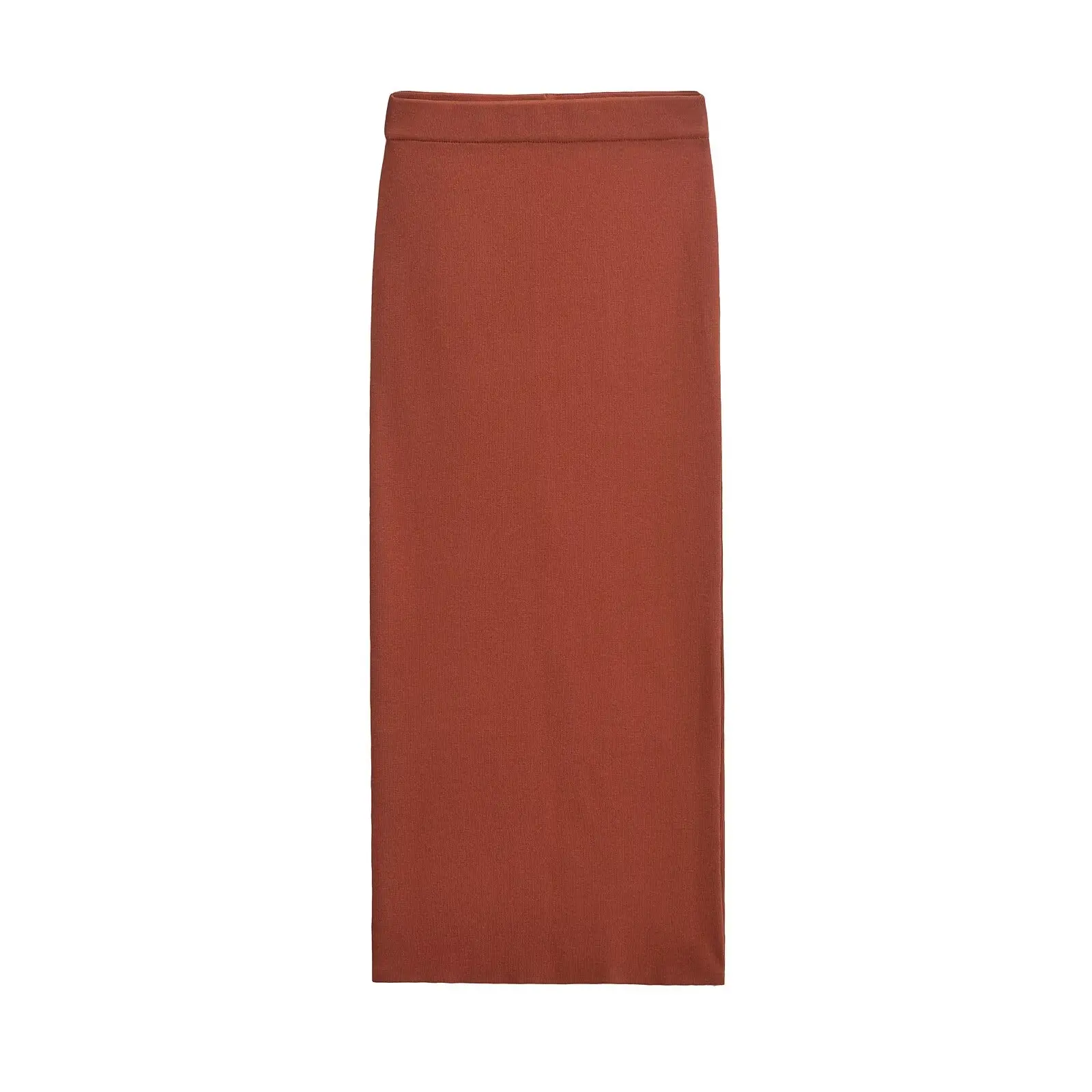 TRAF 2024 Knitted Long Skirts for Woman White High Waist Midi Skirt Women Autumn Straight Women's Skirt Vintage Slit Woman Skirt