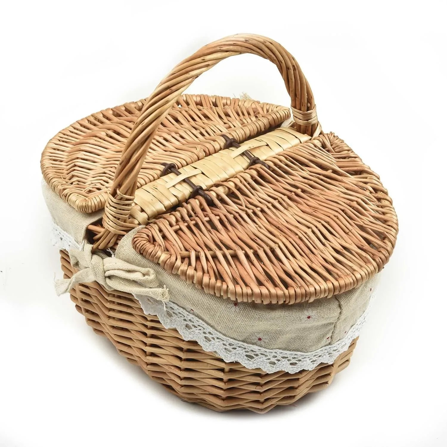 

1pcs Wicker Basket With Handle Wicker Camping Picnic Basket With Double Lids 26×18×15cm Shopping Camping Storage Basket