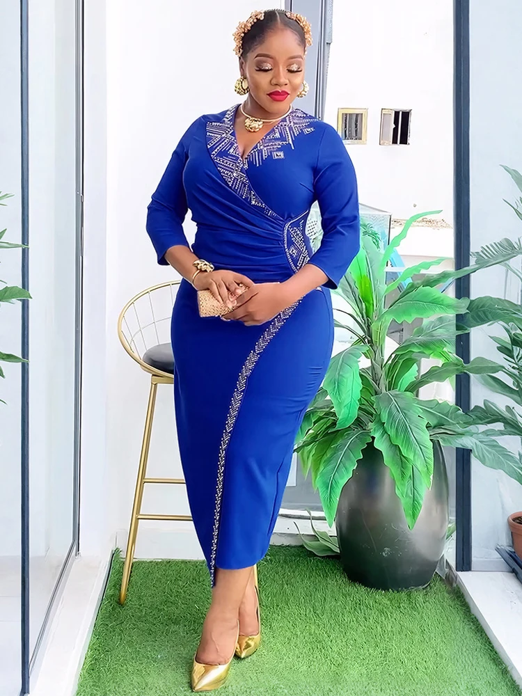 PARTY PROM Dresses สําหรับผู้หญิง V คอ Bodycon Maxi Robes 2025 แอฟริกาเสื้อผ้า Elegant Office LADIES ชุดตุรกีไนจีเรียชุด