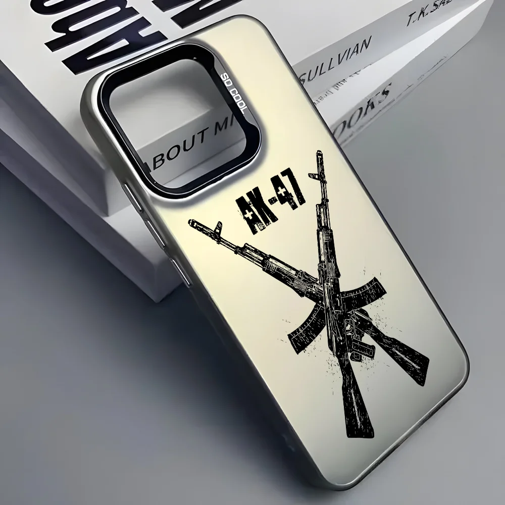 

Gun King AK47 Cool Phone Case For IPhone 16 15 14 13 12 11 Pro Max Grey Black Matte Laser Metallic Aurora Funda
