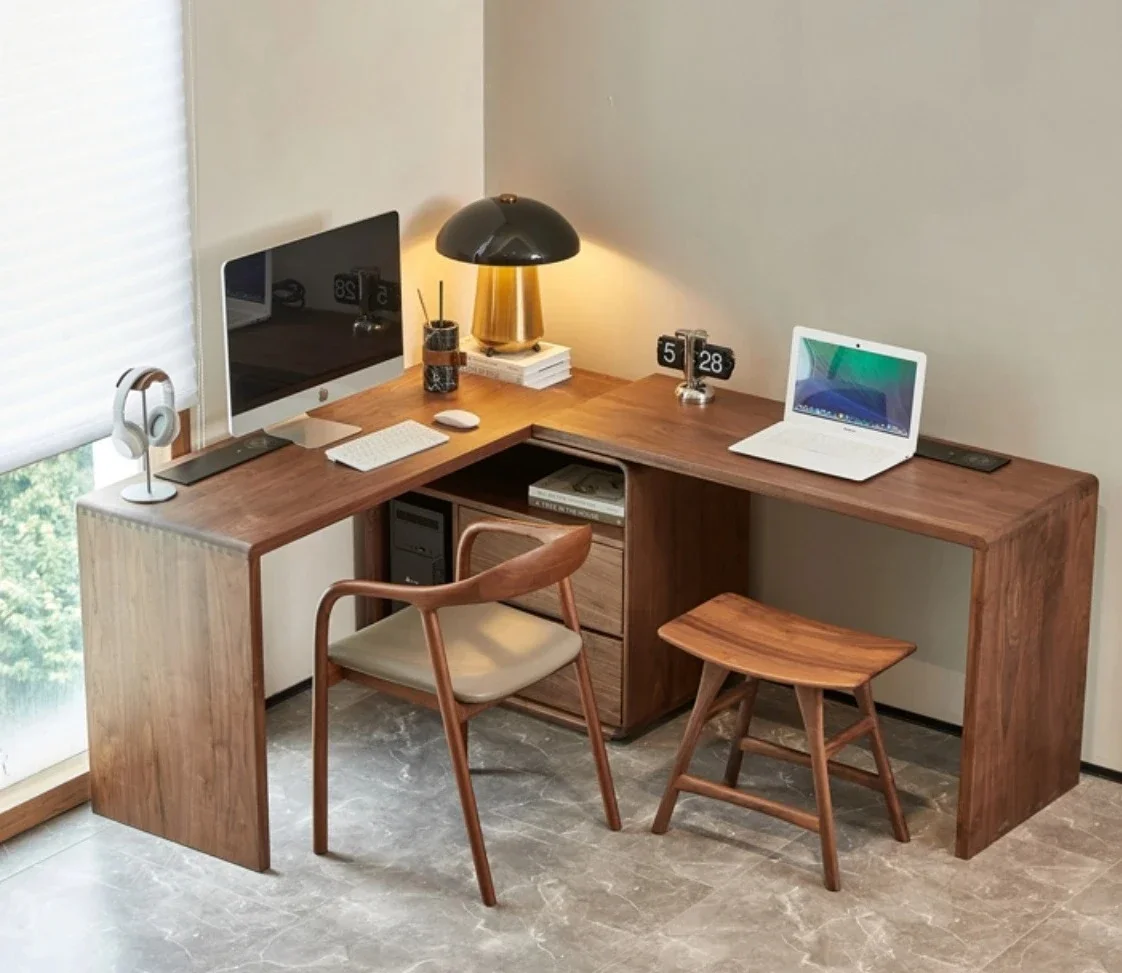 

TTНовый стол из цельного дерева в китайском стиле, легкий роскошный выдвижной угловой компьютерный стол в итальянском стиле, современный учебный стол