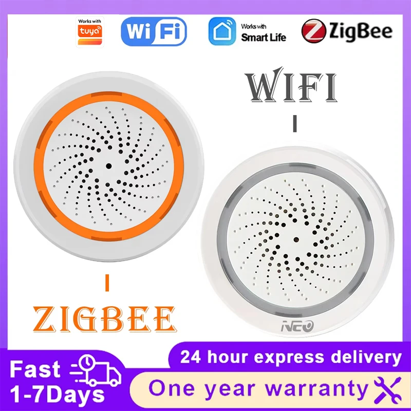 

NEO Tuya Zigbee or Wifi USB Siren Alarm Sensor Sound Light Sensor Built-in 90DB Remote Control Home Security Protection Detector