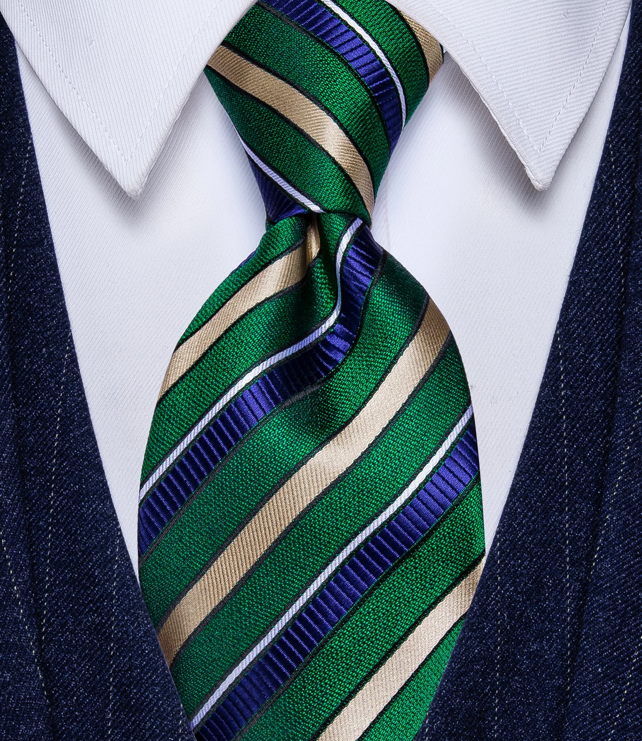 Classic Green Blue Gold Striped Tie for Men Accessories corbatas para hombre Adjustable Silk Necktie Wedding Business Ties Gifts