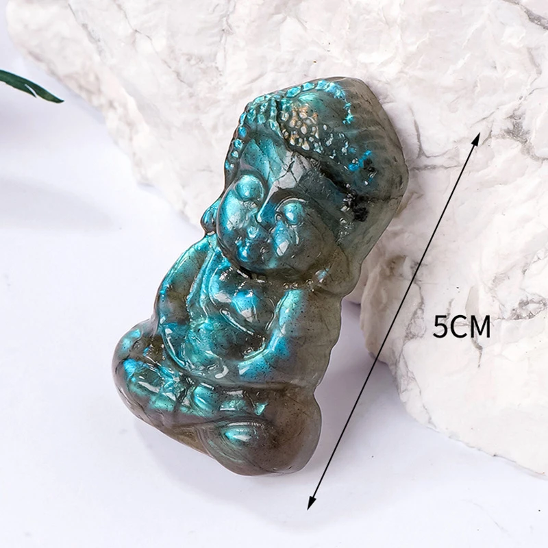 Natural Stone Labradorite Buddha Statue, Raw Mineral, Grey Blue Moonstone, Carved Quartz, Healing Crystals, Palmstones Amulet