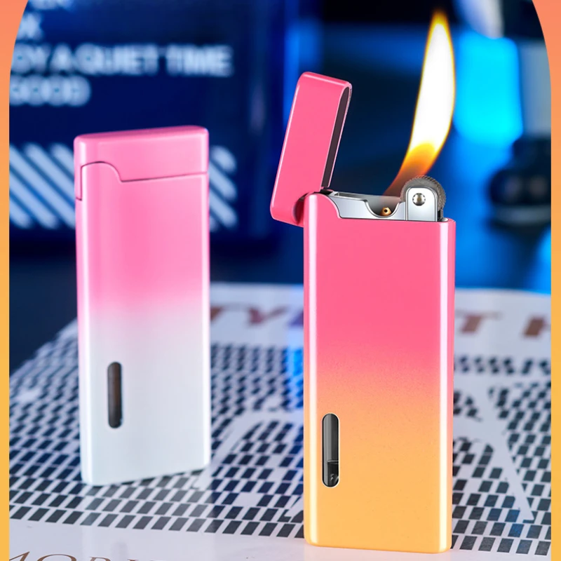 Ultra-thin Portable Oblique Fire Inflatable Lighter Fashion Gradient Metal Lighter Special Gift Smoking Accessories Men Gadgets