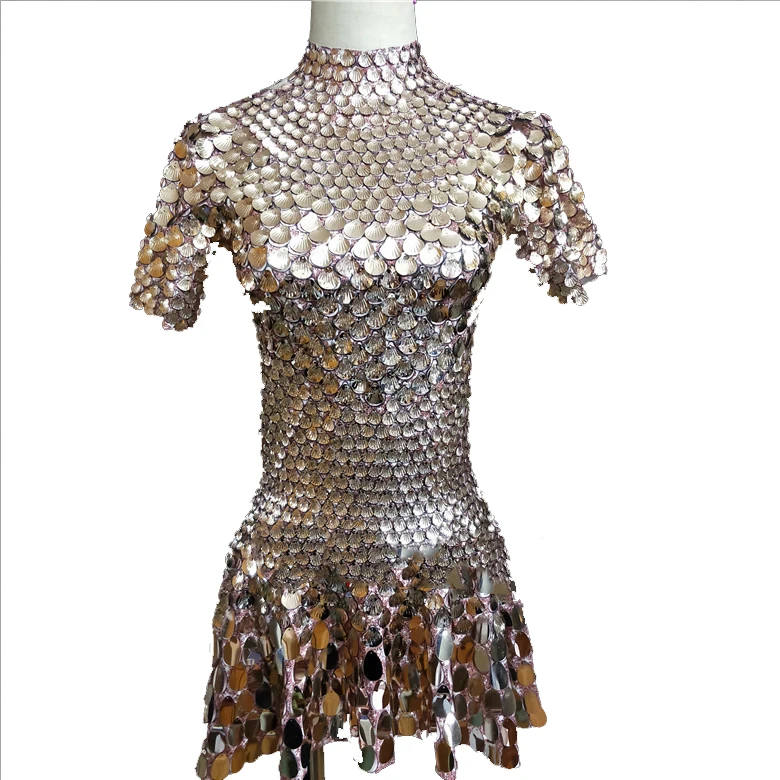 Shining Lovely Sequins Mini Dress Costume Celebrate Rhinestone Bodysuit Birthday Silver Dresses Sexy Nightclub Leotard