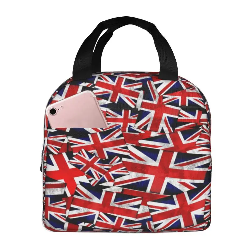 Custom Union Flag Hearts Insulated Lunch Bag for Work School Waterproof Thermal Cooler Lunch Box Women Food Container Tote Bags