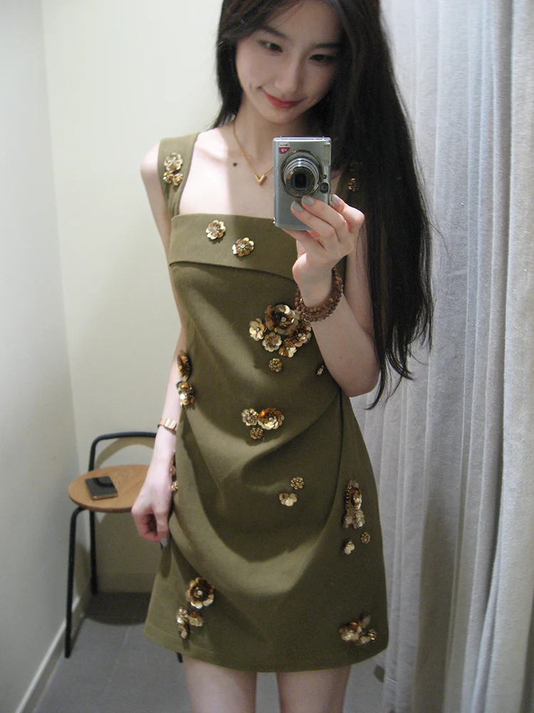 Damska letnia sukienka na ramiączkach z wycięciami, kwiatowym wzorem, podkreślająca talię, wyszczuplająca, mini spódniczka na imprezę.