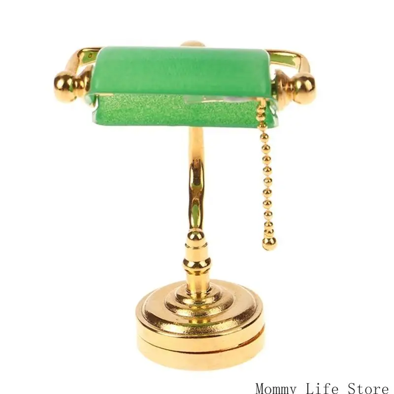 

Hand Painted Green Lampshade Miniature LED Table Light for 1/12 Scale Dollhouses