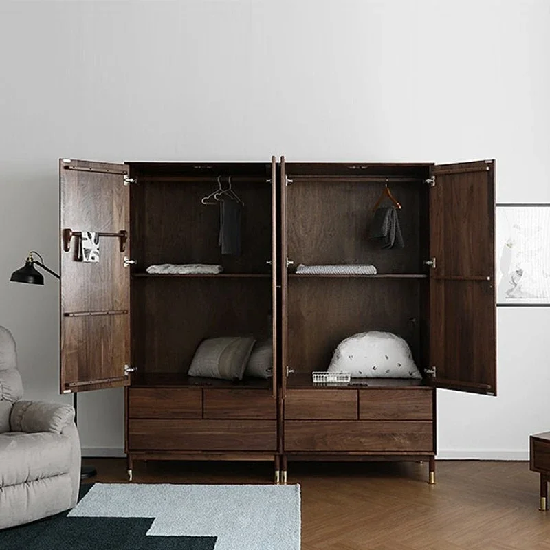 Nordic All Solid Wood Black Walnut Storage Multifunctional Casement 2 Door Minimalist Modern Master Bedroom Furniture