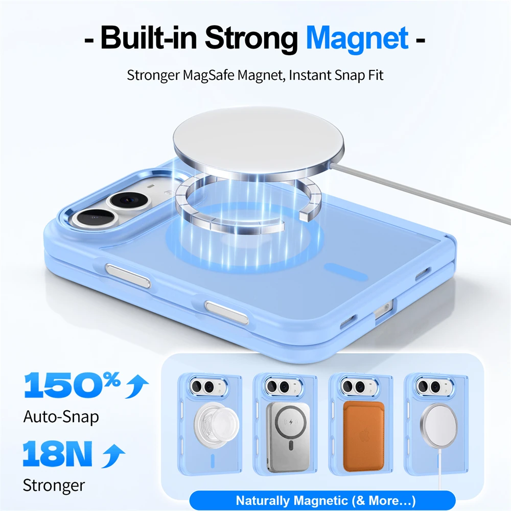 Luxury Matte Magnetic Charge Phone Case For iPhone Duo For Magsafe Skin Feel Translucent Shockproof Fold Cover Funda