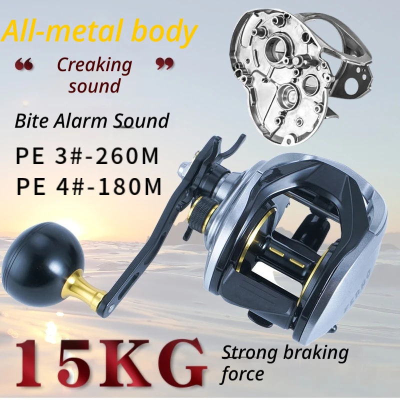Generic Baitcasting Reel Full Metal Wide Body Click Sound Long Casting Deep V Spool Single Handle Saltwater Fishing Anglers