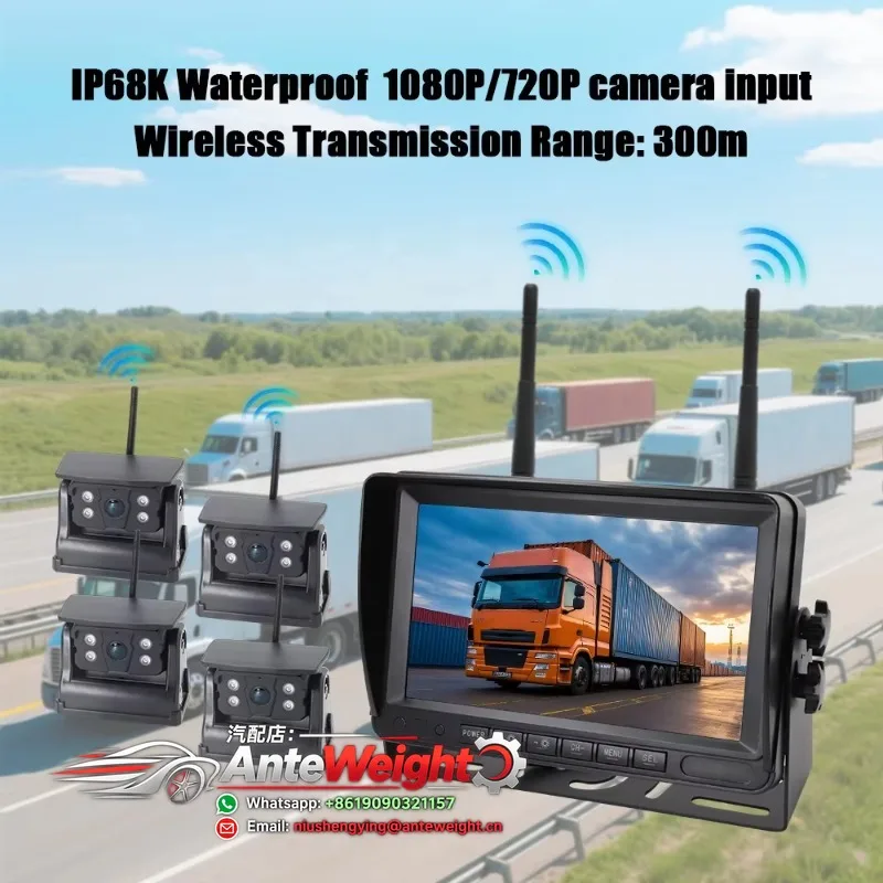 Wireless Magnetic Solar Reverse 360 Car System RV Truck Safety Driving Blind Spot Monitoring  Monitor Screen